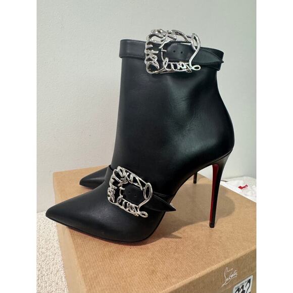 Christian Louboutin Giddylina 100mm Black Leather Buckle Ankle Boots Size 39 - Picture 4 of 10